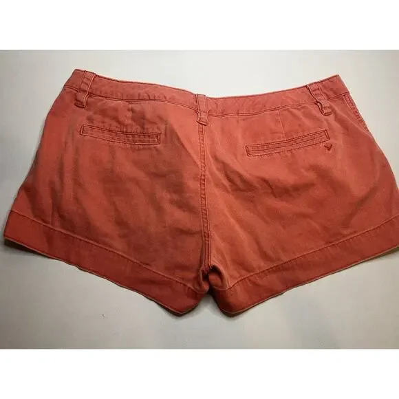American Eagle Coral Chino Shorts Size 12 Distressed Cuffed Pockets - Picture 8 of 8
